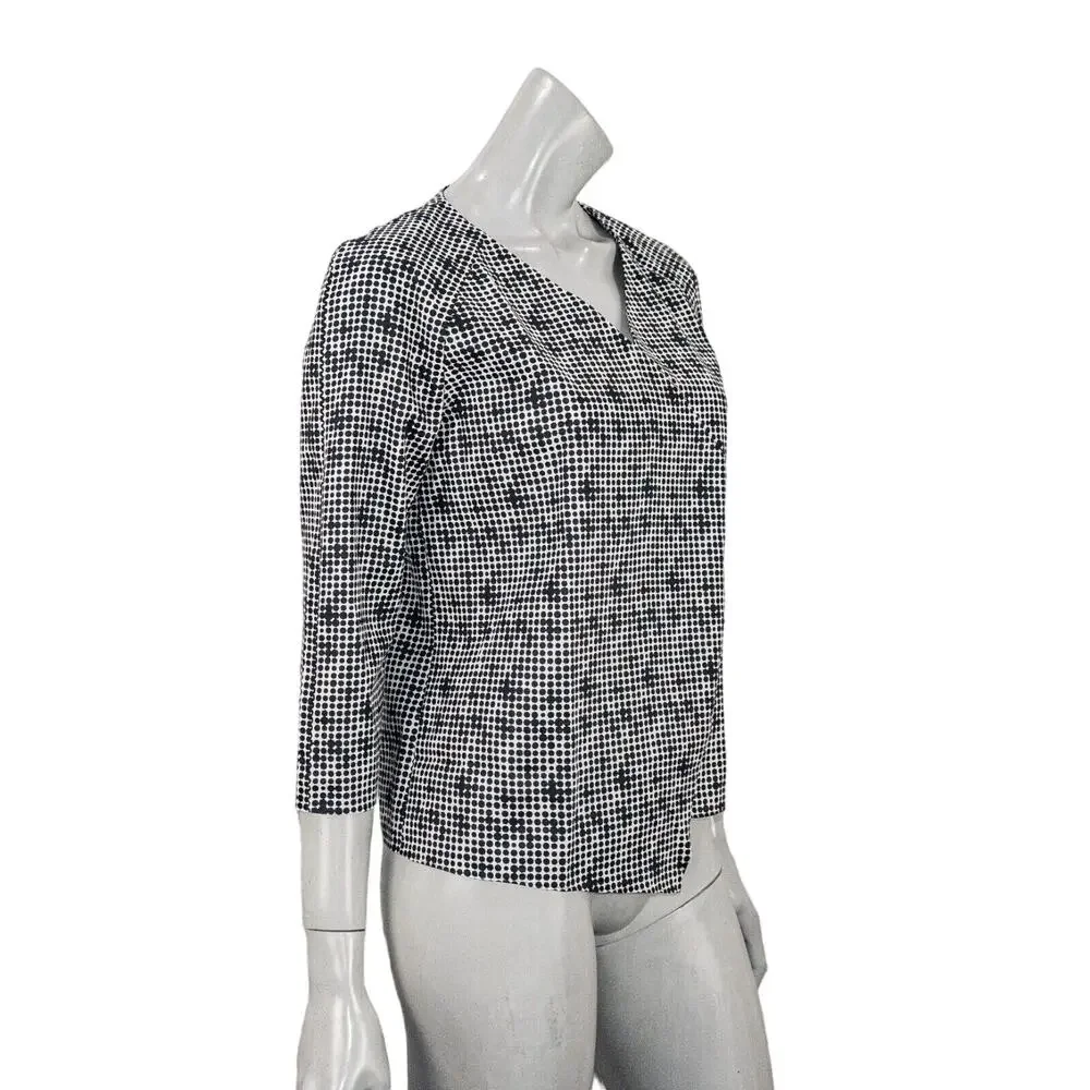 KATE SPADE V-neck Blouse White Black geo polka dot size 4